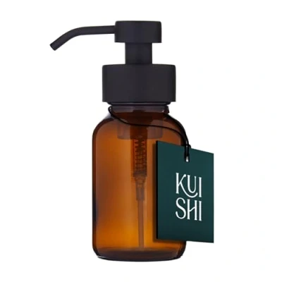 Imagen de Dispensador de jabón líquido en Espuma Vidrio ámbar Kuishi con Bomba Negra, Botella Reciclado 250 ml, Recipiente protección UV, Negra sin BPA