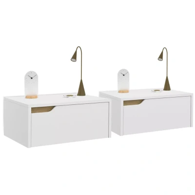 Imagen de IDMarket Helsinki Juego de 2 mesitas noche para pared, diseño escandinavo, 1 cajón colgante, color blanco