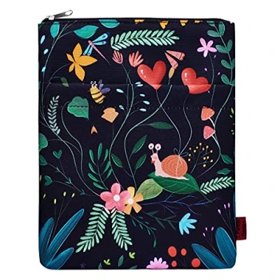 Imagen de funda protectora para libros con diseño floral negro de caracol, cremallera, tamaño mediano 11 x 8.7 pulgadas, amantes los