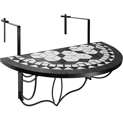 Imagen de TecTake Mesa de Balcón Plegable Mosaico, para Colgar, (Negro Blanco)