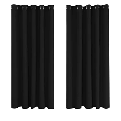 Imagen de Deconovo Cortinas Opacas para Interiores, 2 Piezas, 138 cm de Alto, Modernas con ollados, 168 x (Ancho Alto), Color Negro