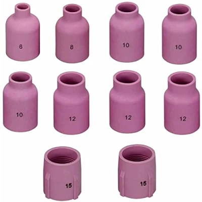 Imagen de RIVERWELD TIG Lente de gas Boquilla alúmina Kit tamaño grande Jumbo surtido 53N87 No.12 53N88 No.10 53N89 No.15 57N74 No.8 57N75 No.6 Fit SR DB WP 9 17 18 20 25 26 Antorcha soldadura 10 pk