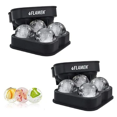 Imagen de Flamen Cubiteras de Silicona para Hielo Moldes Flexibles Cubos y Bolas con Tapa, Sin BPA, Ideal Whisky Cócteles