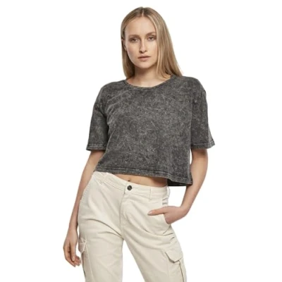 Imagen de Build Your Brand Ladies Acid Washed Cropped tee Camiseta, Mujer, Darkgrey White, XL