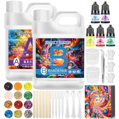 Imagen de BGIUSQF Resina Epoxi Transparente, 1016 ML Epoxi, 1 : Manualidades, Kit Manualidades Completo, Epoxy Resin para Hacer Llavero, Joyas