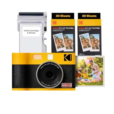 Imagen de KODAK Mini Shot 2 ERA 4PASS en 1 Cámara Instantánea e Impresora de Fotos (5,3x8,6cm) (Cámara + Pack con 68 Hojas (8 Iniciales 60 Hojas), Amarillo)