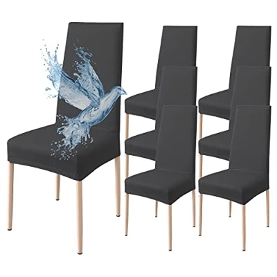 Imagen de Poligino Fundas Sillas de Comedor Pack 6 Impermeable, para Elástica, Suave y Confortable, Negro