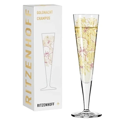 Imagen de Ritzenhoff 1071031 Copa de champán 200 ml Serie Goldnacht No. 31 Motivo orquídea con oro auténtico Made in Germany