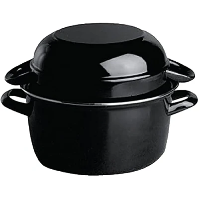 Imagen de APS cacerola de conchas para servir 0,5 kg, olla mariscos, conchas, acero esmaltado negro, capacidad: 0,75 litros, 13,5 x 18,5 cm, altura 13 cm