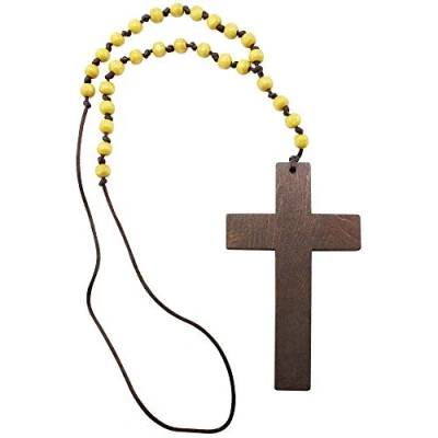 Imagen de com four® Collar con Colgante de Cruz Cadena Sacerdote Bisutería para Disfraz Halloween, Carnaval (Cruz Madera)