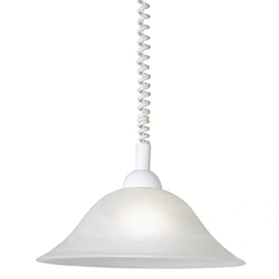 Imagen de EGLO lámpara colgante Albany, con cable en espiral, regulable altura, de salón cristal alabastro, plástico, blanco, mesa comedor E27