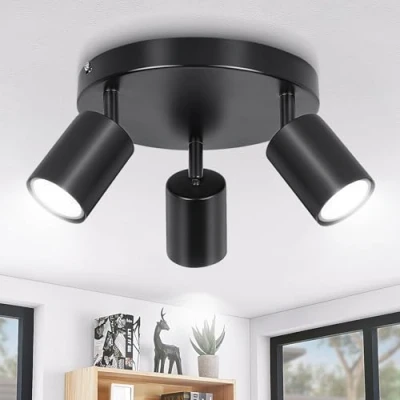 Imagen de Ketom Lampara Techo Focos Orientables Negro, GU10 Lámpara de con 3 Redonda, para el Ajustables y Giratorios, LED Salon, Cocina, Sin Bombilla