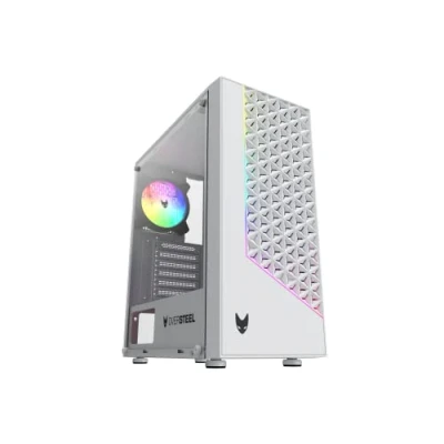 Imagen de Oversteel Iridium Caja Pc Gaming Compatible con Placas ATX, Micro ATX e ITX, Ventilador 120mm A RGB Incluido, Frontal Mallado, 2 Filtros Antipolvo, Cristal Lateral Templado, USB 3.0, Color Blanco
