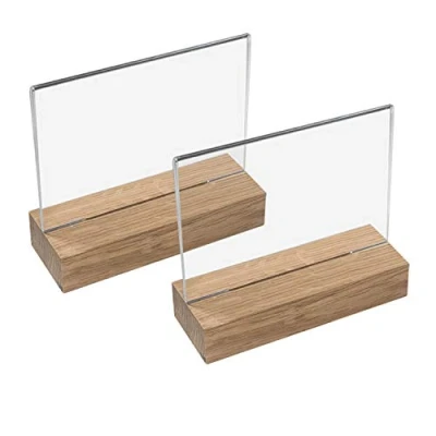 Imagen de HMF 46941 Soporte de Sobremesa Acrílico con Base Madera 2 Piezas DIN A6 Apaisado Transparente