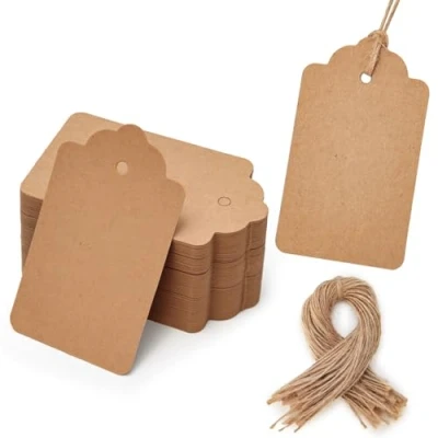 Imagen de HAKACC 100 etiquetas de regalo papel kraft colgante rectangular con cuerda yute para regalos boda