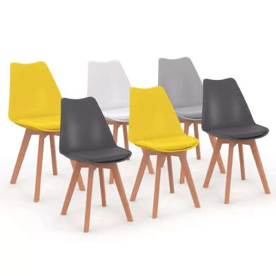 Imagen de IDMarket SARA Mix Color Gris Claro, Blanco, Oscuro x2, Juego de 6 sillas escandinavas, Amarillo x2