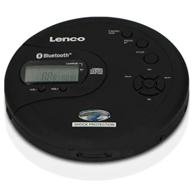 Imagen de Lenco CD 300, reproductor de portátil Walkman, Bluetooth Diskman, función MP3, antichoque, batería 2 x 2000 mAh, auriculares, cable carga micro USB, negro