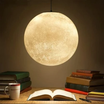 Imagen de GUANSHAN Moon Lámpara Colgante Creative Planet Chandelier Art Mesita de noche techo Orb Luz luna para dormitorio, comedor, pasillo
