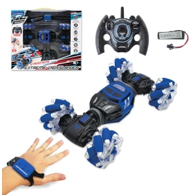 Imagen de Extreme Crosslander luminoso coche de control remoto todo terreno, pulsera gestual, recargable, juego acción electrónico, azul / negro, RC50