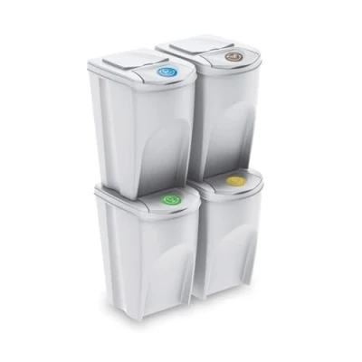 Imagen de Set de 4 cubos basura KEDEN SORTIBOX papelera reciclaje, blanco roto, volumen 4x35L