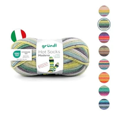 Imagen de Gründl Hot Socks Madena Ovillo de lana para calcetines (75% virgen y 25% poliamida, fabricado en Italia, hilo 4 capas, 100 g/420 m, grosor la aguja: 2,5 mm 3 mm, 1 x