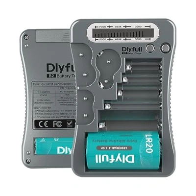 Imagen de Dlyfull Comprobador de batería LCD universal para pilas AA AAA C D 9 V CR123A CR2 CRV3 2CR5 CRP2 botón 1,5 y 3 V, color gris