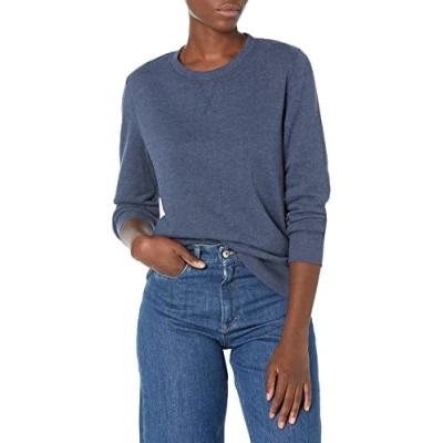 Imagen de Amazon Essentials Sudadera de Cuellocaja Forro Polar y Tejido Rizo Francés (Disponible en Tallas Grandes) Mujer, Azul Marino Mezcla, L