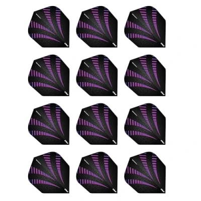 Imagen de RED DRAGON Hardcore Radical Negro y Violet Burst Plumas de Dardos Estándar Extra Gruesos 4 Juegos por Paquete (12 vuelos en Total)