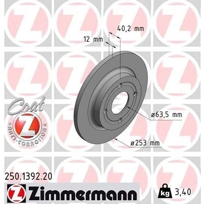 Imagen de ZIMMERMANN COAT Z 250.1392.20 Disco de freno 253 12 4/4 4 108 macizo revestido FORD: FIESTA 7