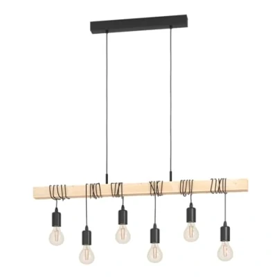 Imagen de EGLO Lámpara colgante Townshend con madera 6 focos