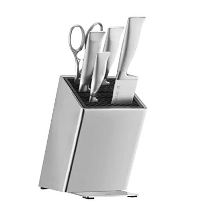 Imagen de WMF Grand Gourmet Juego 6 Piezas, 4 Cuchillos con Hoja Insertada de Acero Templado Completamente Forjado y Tijeras Multiusos Soporte FlexTec Inoxidable