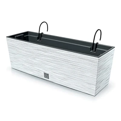 Imagen de Macetero color blanco, con depósito y ganchos para colgar, colección FURU, de 58 x 18 19,5 cm, capacidad 12 L.