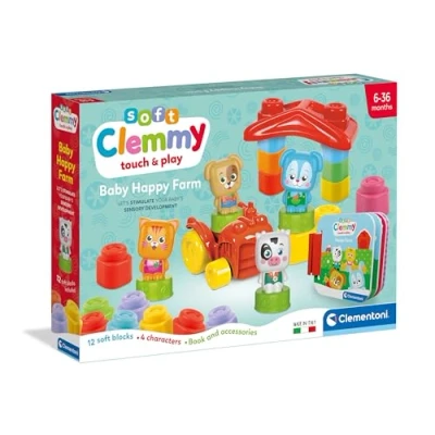 Imagen de Clementoni 17884 Soft Clemmy Baby Happy Farm Juego de construcción para Primera Infancia, Ladrillos Suaves Clemmy, Bloques niños 6 Meses, sensorial, Lavable, Fabricado en Italia