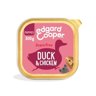 Imagen de Edgard &amp; Cooper Comida Húmeda para Perros Cachorros Puppy Junior Paté Natural Sin Cereales Tarrinas 300g x 18 Pato Pollo Fresco, Alimentación Sana Sabrosa y Equilibrada, Carne Fresca