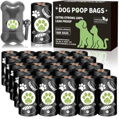 Imagen de JEDWKFA Bolsas Caca Perro, 520 Pcs 26 Rollos Excrementos Perros + 1 Porta Espesado, a Prueba de Fugas Dog Poop Bags, 30 * 20 CM, Negro, Aroma Limon