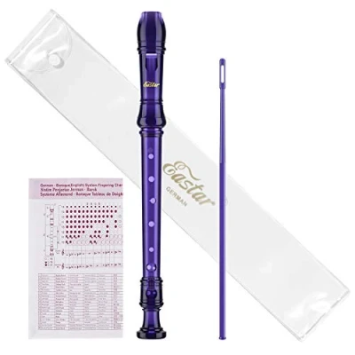 Imagen de Eastar ERS 1GPu grabadora soprano alemana de 8 agujeros C clave 3 piezas instrumento para niños con tabla digitación barra limpieza y bolsa, color morado
