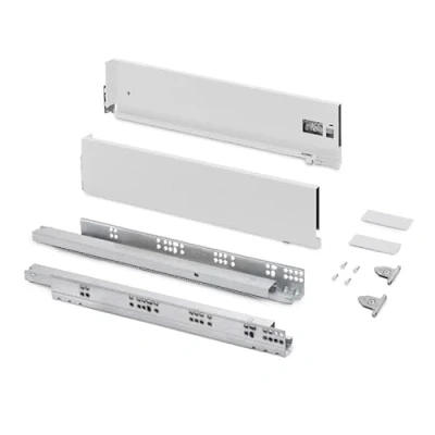 Imagen de Emuca Kit cajón para cocina o baño con regulación 3D, altura 131mm, profundidad 500mm, 60 Kg, cierre suave, tableros no incluidos, Acero, Blanco