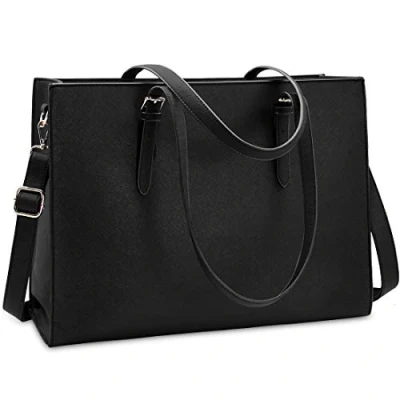 Imagen de Bolso Mujer Bolsos Bandolera para Ordenador Portátil 15.6 Pulgadas Impermeable de Cuero PU Universidad Shopper Bolsa Tote Negro