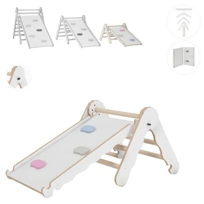 Imagen de MAMOI® Triángulo de Escalada con toboganes Infantiles Montessori tobogán Madera diseño Minimalista Gimnasio niños Natural para CE 100% Eco