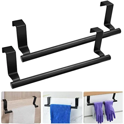 Imagen de ThatsRad 2 PZS Toallero para Puerta de Baño 23 cm Colgante Sin Taladro Puertas Cocina Colgador Toallas Baño, Armario Acero Inoxidable (Negro)