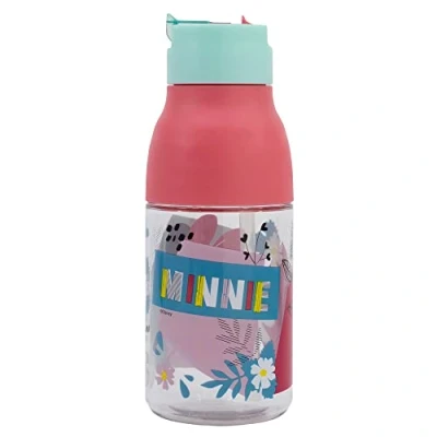 Imagen de Botella de agua infantil doble apertura con pajita 420 ml Minnie Mouse
