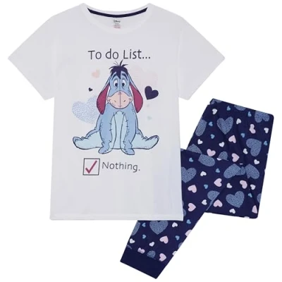 Imagen de Eeyore Conjunto de pijama largo para mujer, 100% algodón, con licencia Winnie the Pooh, regalo del Reino Unido 36 a 56, blanco, 8 10