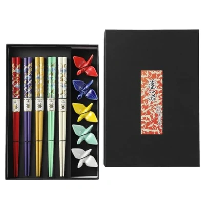 Imagen de Set de Regalo para Palillos, 5 Pares Palillos Bambu Japoneses Chopsticks Reutilizables, Madera chinos Sushi, Hecha a Mano(Cisne)