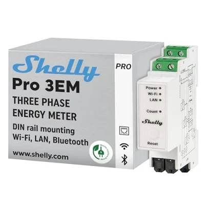 Imagen de Shelly Pro 3EM (400A), Smart Relé Interruptor Inalámbrico &amp; Bluetooth Medidor De Energía Trifásico, Automatización del Hogar, Equipamiento Oficina, Paneles Solares, iOS Android App