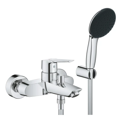 Imagen de GROHE Start Mezclador monomando de pared (montaje en pared, límite volumen ajustable, limitador temperatura, conexiones S, pegar o taladrar), Cromo 25283002