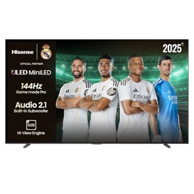Imagen de Hisense 85U7Q Mini LED Smart TV, Quantum Dot Colour, Modo Juego de 144Hz, Subwoofer Integrado, Full Array Local Dimming, Dolby Vision IQ &amp; Atmos