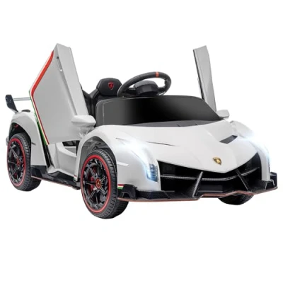 Imagen de HOMCOM Coche Eléctrico Lamborghini para Niños de 3 a 6 Años Batería 12V Velocidad MAX.7 km/h Puerta Tijera con Control Remoto MP3 Luces y Cinturón Seguridad 111x61x45 cm Blanco