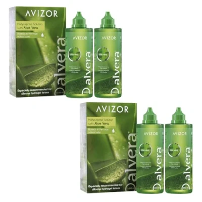 Imagen de AVIZOR ALVERA PACK 4X350ml Solución con Aloe Vera para Limpieza y Desinfección de Lentillas Protección Natural Confort Duradero Apto Todo Tipo Lentes Contacto Blandas