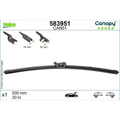 Imagen de limpiaparabrisas Valeo Canopy 583951 500mm Escobilla con hoja plana, Goma de &gt;80 % materiales sostenibles AUDI: A4 B8 Avant