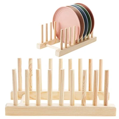 Imagen de Kinsinder 2 Paquete Soporte de Plato Bambú Madera Vajilla Madera, para Guarde los CD, vajilla, Libro y Copa Vino